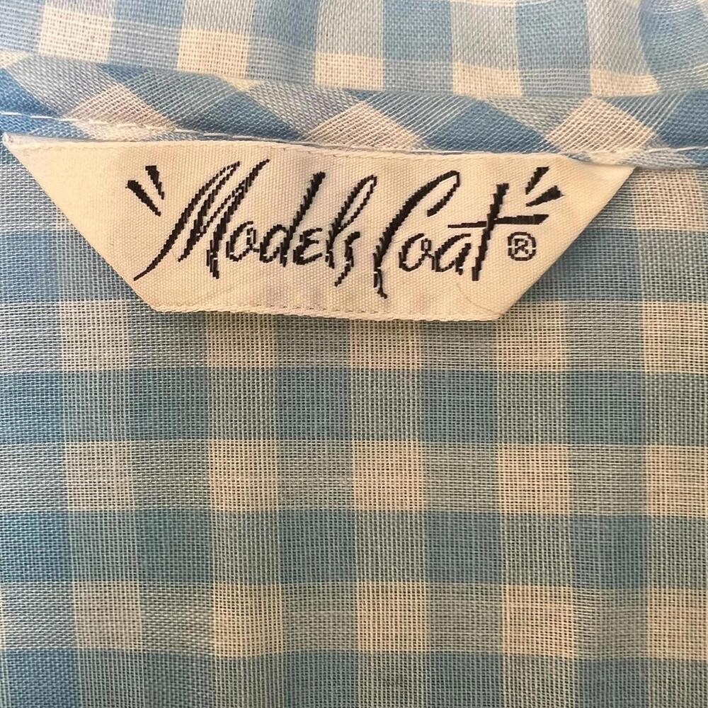 Vintage Blue and White Gingham Button-Up Nightgown with Pear Applique Pocket - Picture 5 of 5